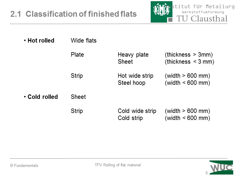 6 2.1  Classification of finished flats  Hot rolled Wide flats  